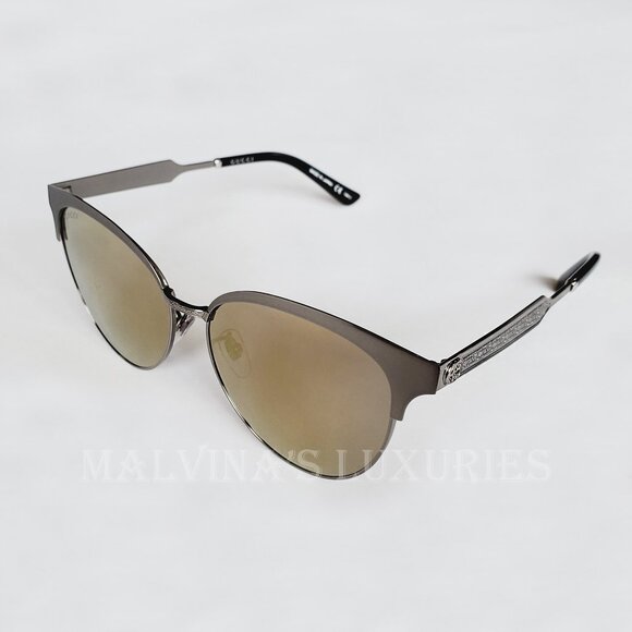 GUCCI SUNGLASSES GG00074 SK 005 LIGHT ROUND FRAME ACETATE METAL GG LOGO ENGRAVED - Picture 4 of 11